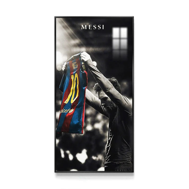 Lionel Messi Jersey Celebration Poster Wall Art – Iconic Football Legend Decor for Living Room & Hallway