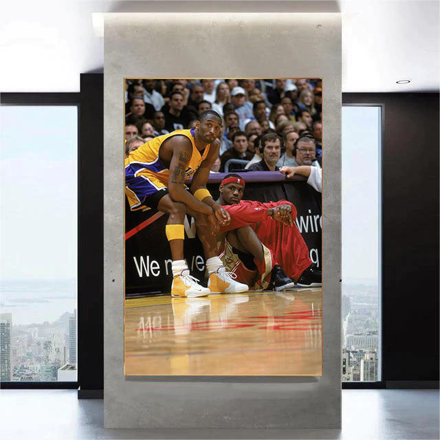 Kobe Bryant & LeBron James Wall Art – Iconic Basketball Legends Poster for Home Decor