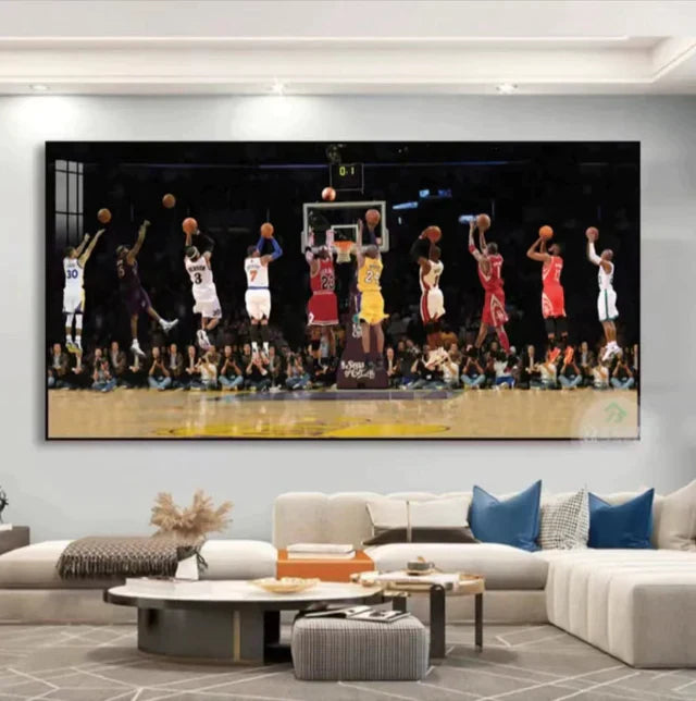 【All-Star Shooting】Horizontal 2:1 WallArt – Legendary Basketball Players Poster for Home Decor