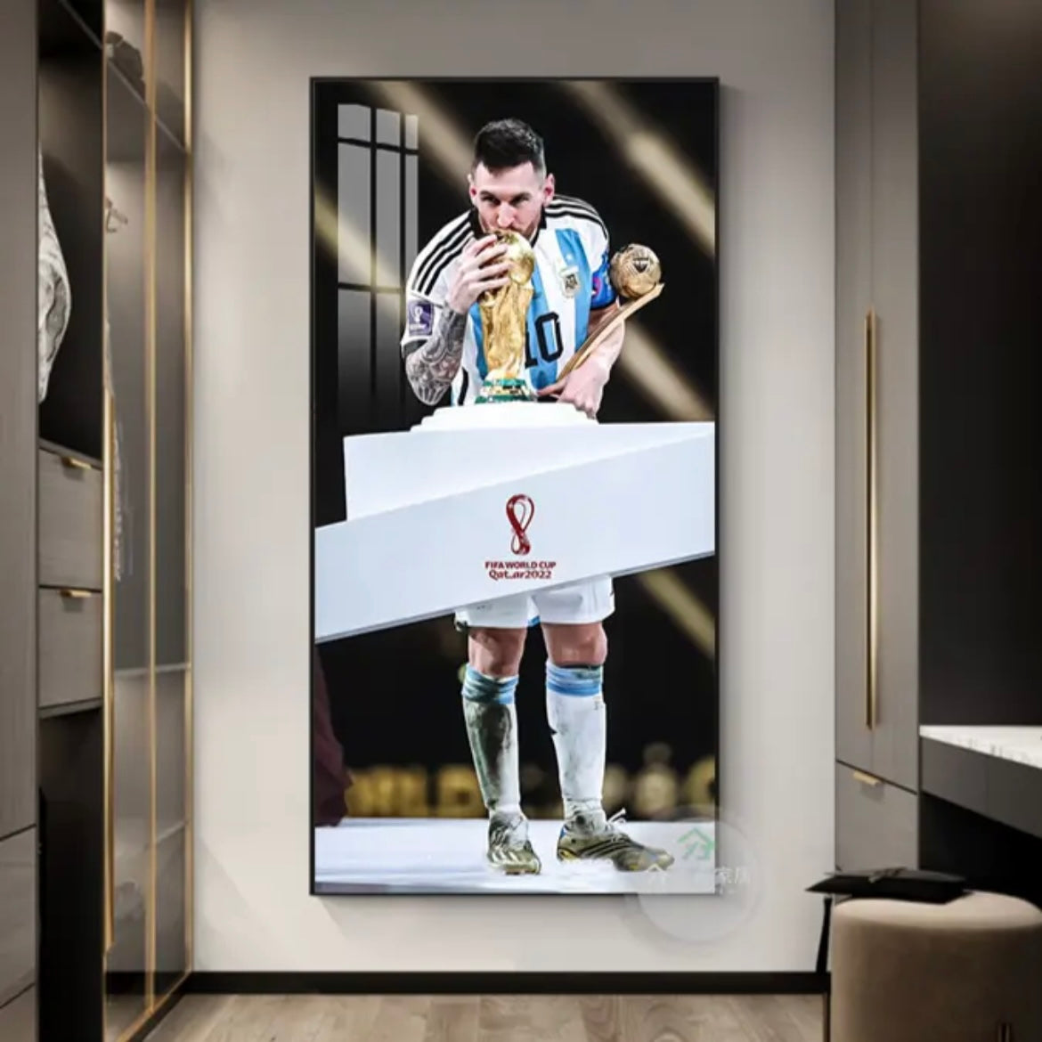 Lionel Messi Argentina 2022 World Cup Champions Poster Wall Art – Trophy Celebration Football Decor