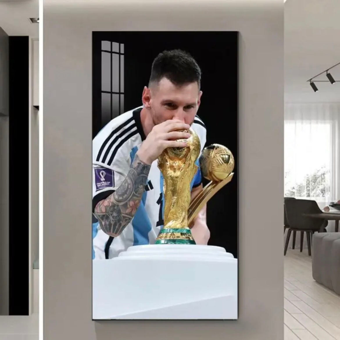 Lionel Messi Argentina 2022 World Cup Champions Poster Wall Art – Trophy Celebration Football Decor