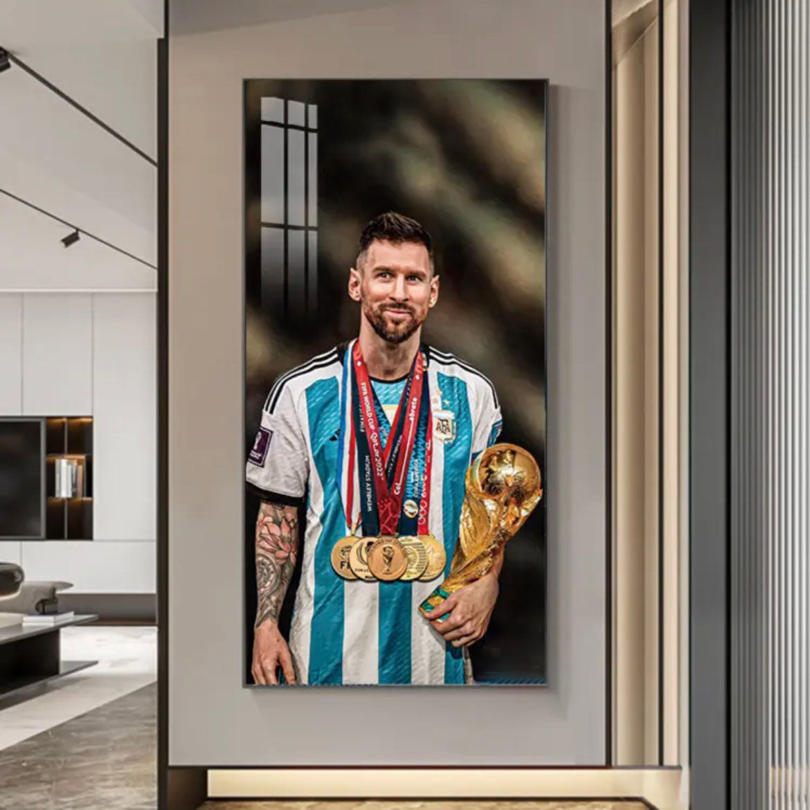 Lionel Messi Argentina 2022 World Cup Champions Poster Wall Art – Trophy Celebration Football Decor