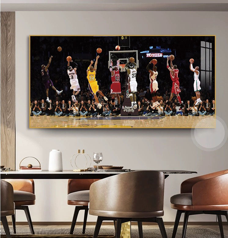 Basketball All-Star Shooting Wall Art – 8 Legendary Players Poster for Home Decor