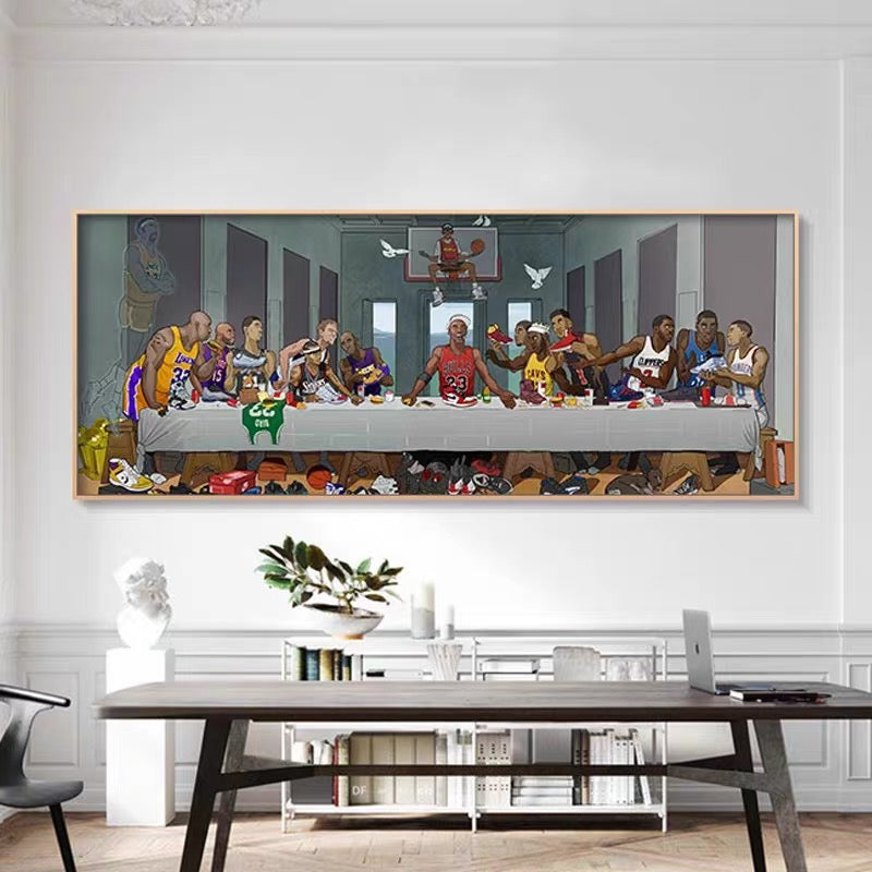 NBA “Last Supper” Wall Art – Legendary Players Tribute Poster for Home Decor