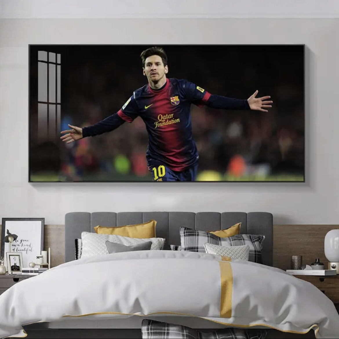 Lionel Messi Barcelona Jersey Celebration Football Wall Art Living Room Bedroom Sports Club Decor