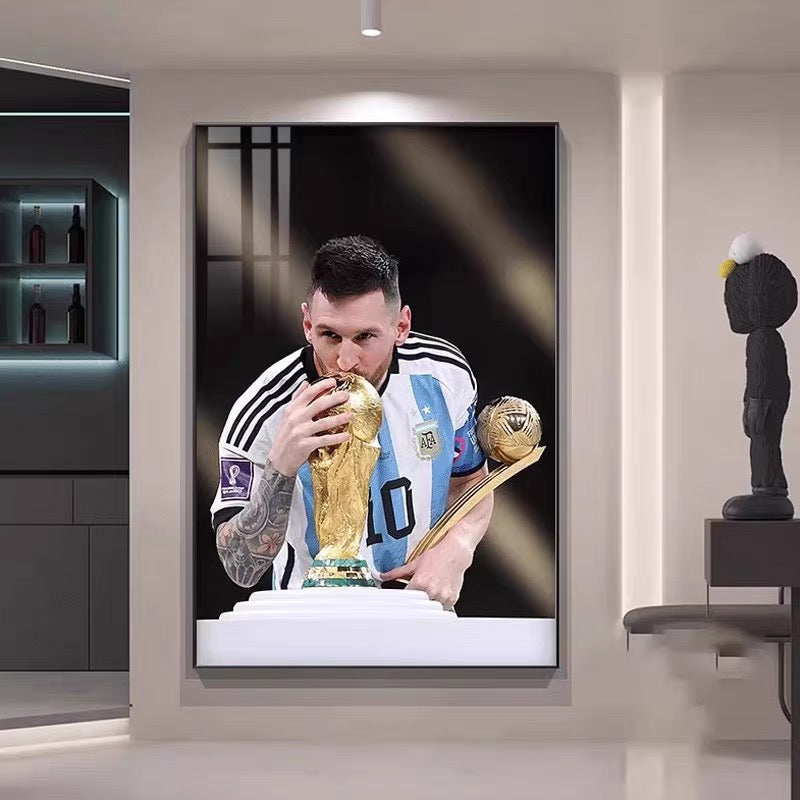 Lionel Messi Argentina 2022 World Cup Champions Poster – Trophy Lift Football Wall Art