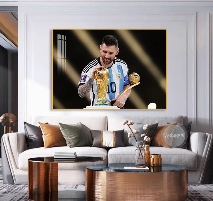 Lionel Messi Argentina 2022 FIFA World Cup Champions Poster – Trophy Celebration Football Wall Art