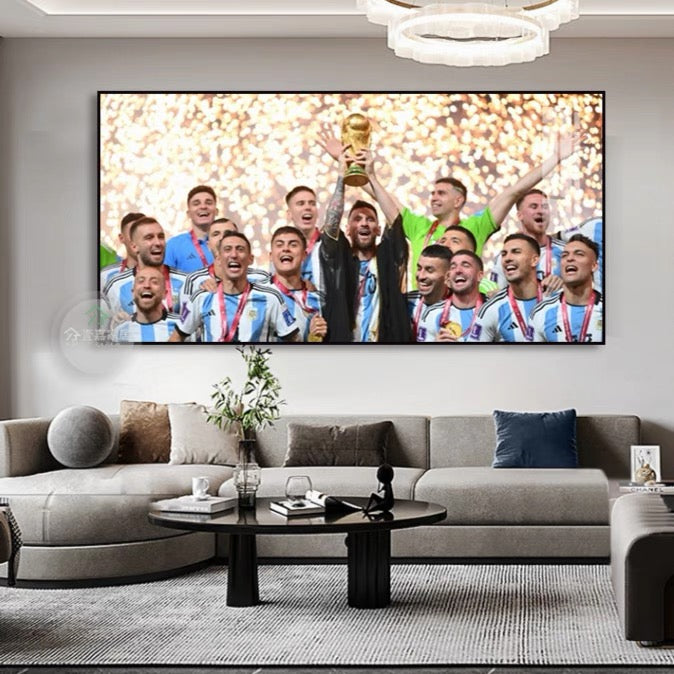 Argentina World Cup Champions Family Photo Messi 2022 Qatar Victory Football Wall Art Home Decor