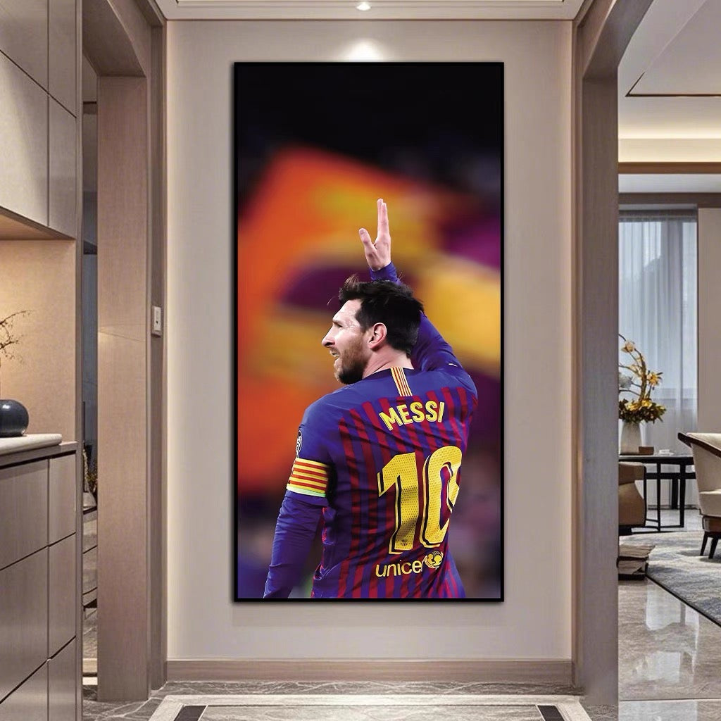 Lionel Messi Jersey Celebration Poster Wall Art – Iconic Football Legend Decor for Living Room & Hallway