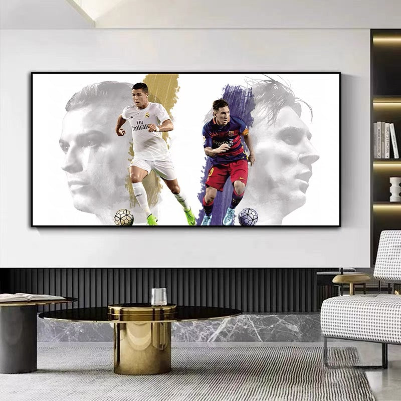 Lionel Messi & Cristiano Ronaldo Legendary GOAT Duo Football Wall Art Home Decor