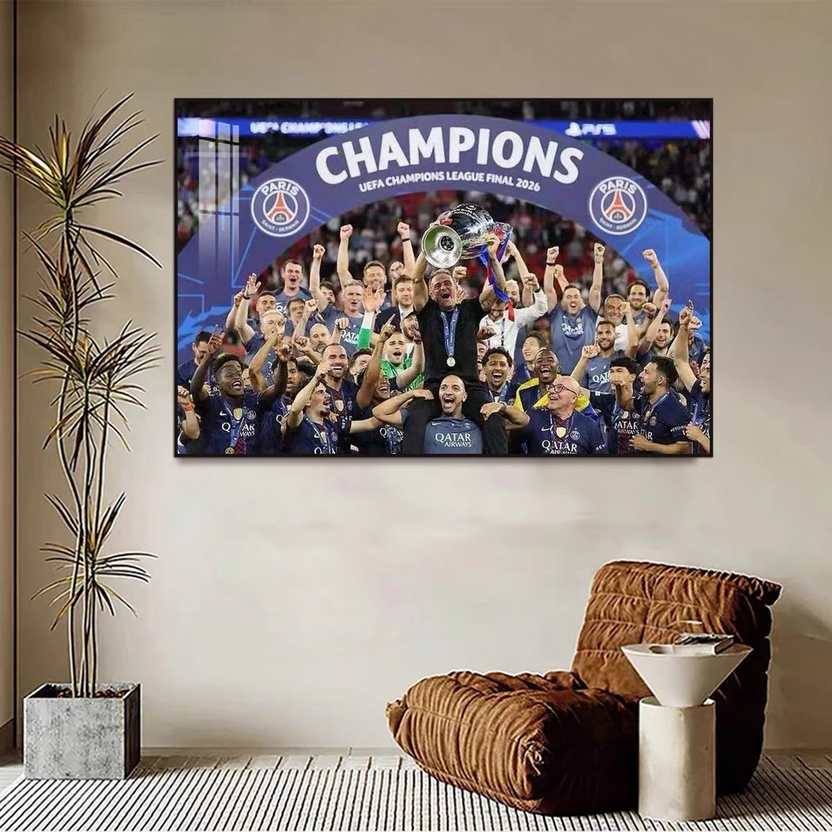 Paris Saint-Germain 2026 Champions League Winners Poster Wall Art – Back-to-Back Champions Team Celebration Decor