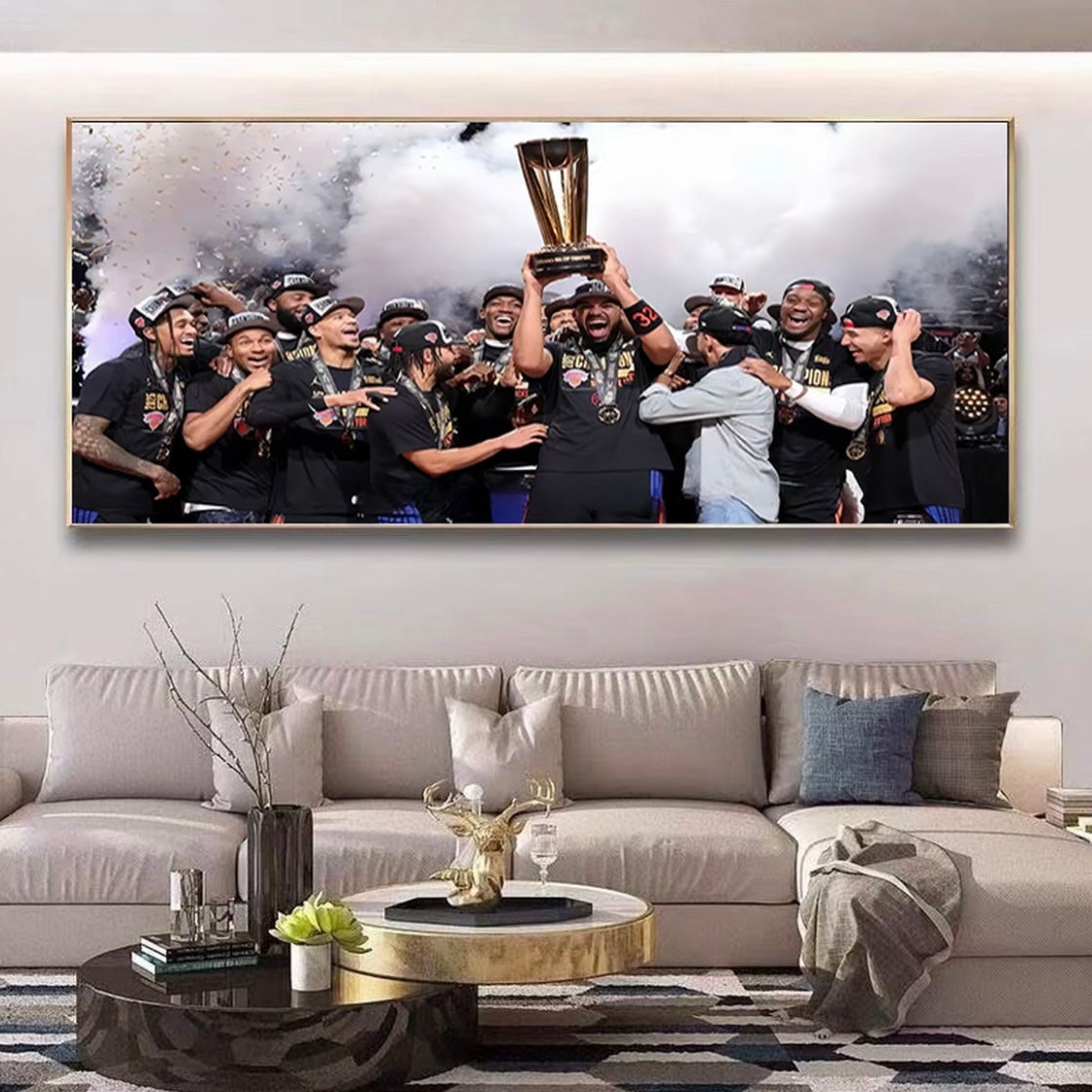 New York Knicks Champions Team Photo Poster – NBA Championship Celebration Basketball Wall Art