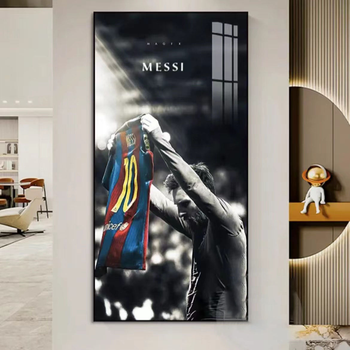 Lionel Messi Jersey Celebration Poster Wall Art – Iconic Football Legend Decor for Living Room & Hallway