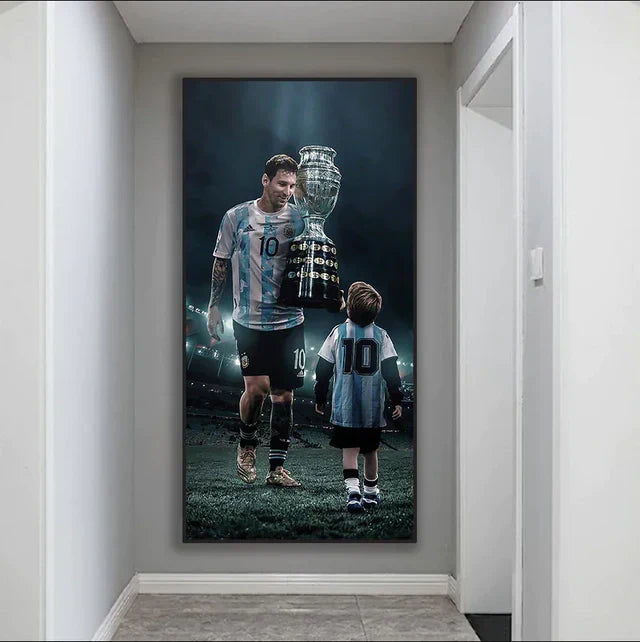 Lionel Messi Jersey Celebration Poster Wall Art – Iconic Football Legend Decor for Living Room & Hallway