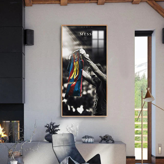 Lionel Messi Jersey Celebration Poster Wall Art – Iconic Football Legend Decor for Living Room & Hallway