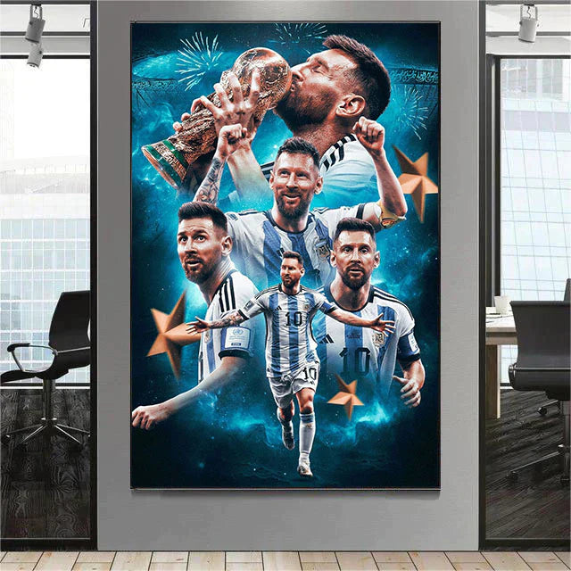 Lionel Messi Argentina 2022 World Cup Champions Poster – Trophy Lift Football Wall Art