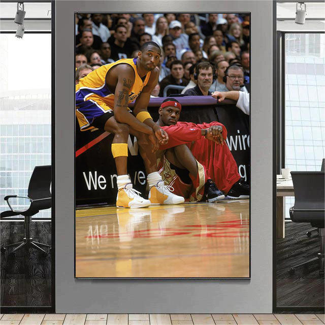 Kobe Bryant & LeBron James Wall Art – Iconic Basketball Legends Poster for Home Decor