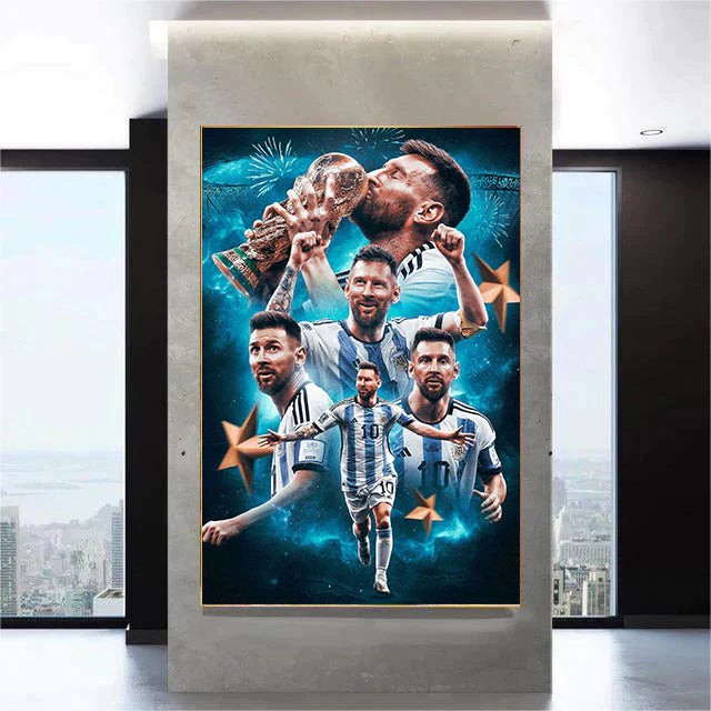 Lionel Messi Argentina 2022 World Cup Champions Poster – Trophy Lift Football Wall Art
