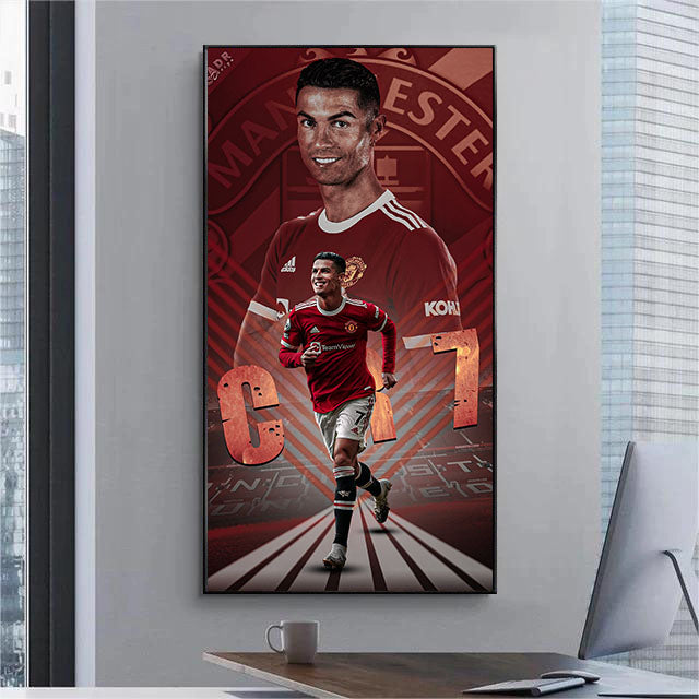 Cristiano Ronaldo CR7 Manchester United Football Wall Art Poster Sports Decor for Entryway Hallway Living Room
