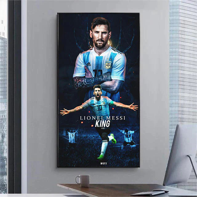 Lionel Messi Jersey Celebration Poster Wall Art – Iconic Football Legend Decor for Living Room & Hallway