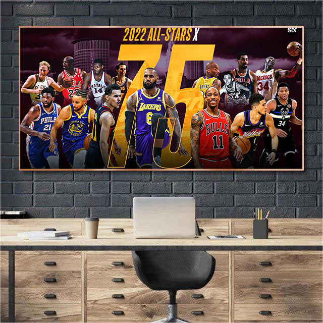【Top 75 NBA Players】WallArt – Legendary Basketball Players Tribute Poster for Home Decor
