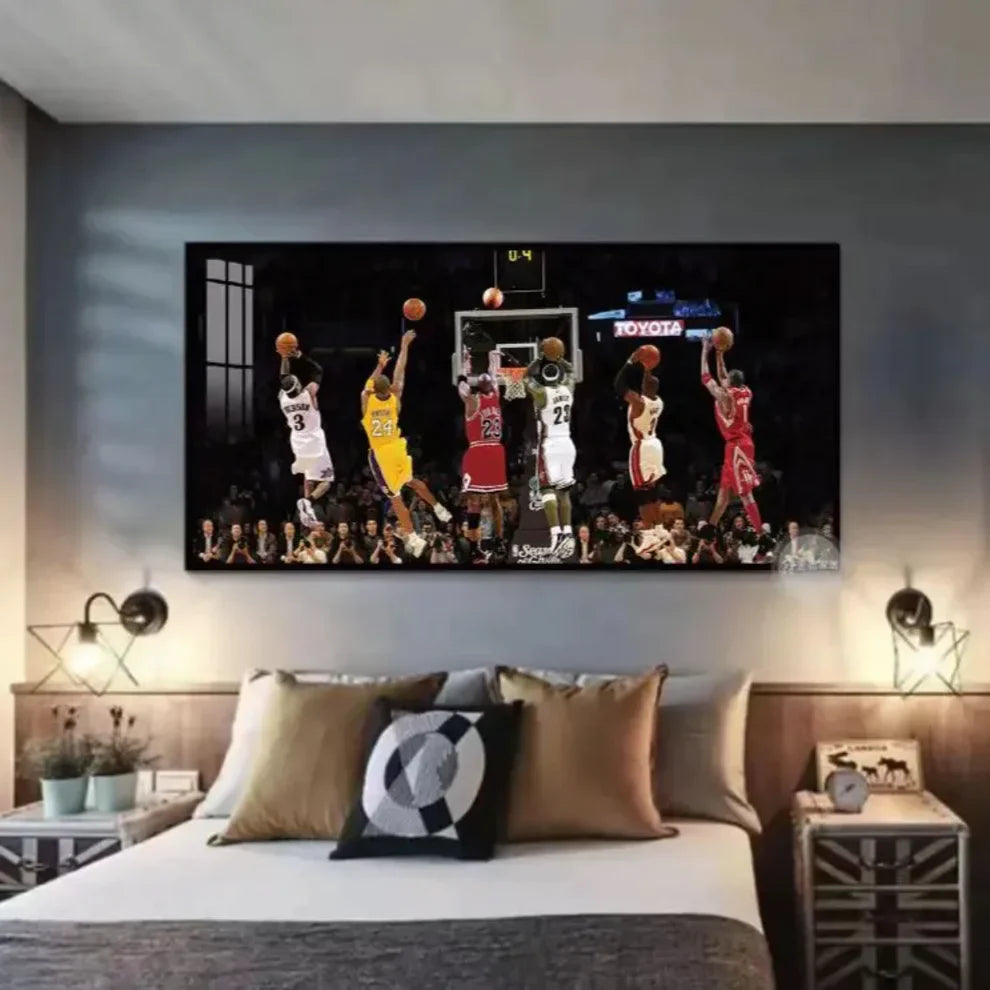 【All-Star Shooting】Horizontal 2:1 WallArt – Legendary Basketball Players Poster for Home Decor