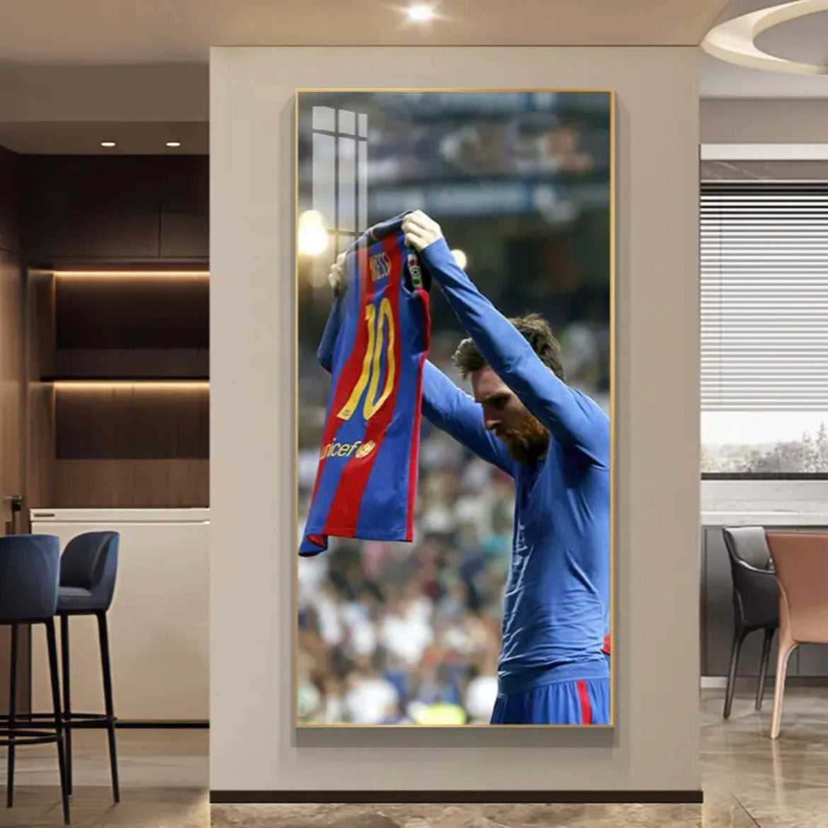 Lionel Messi Jersey Celebration Poster Wall Art – Iconic Football Legend Decor for Living Room & Hallway