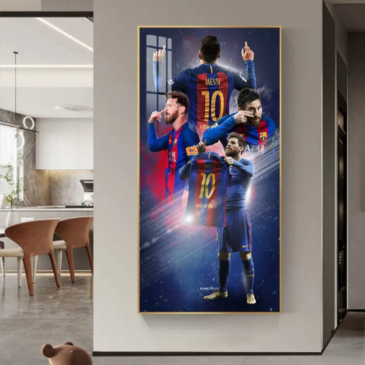 Lionel Messi Jersey Celebration Poster Wall Art – Iconic Football Legend Decor for Living Room & Hallway