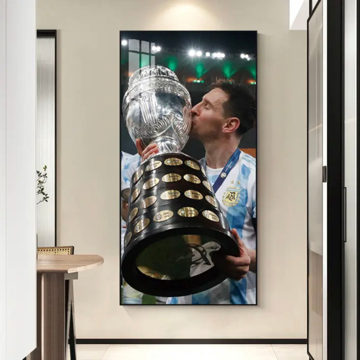 Lionel Messi Jersey Celebration Poster Wall Art – Iconic Football Legend Decor for Living Room & Hallway