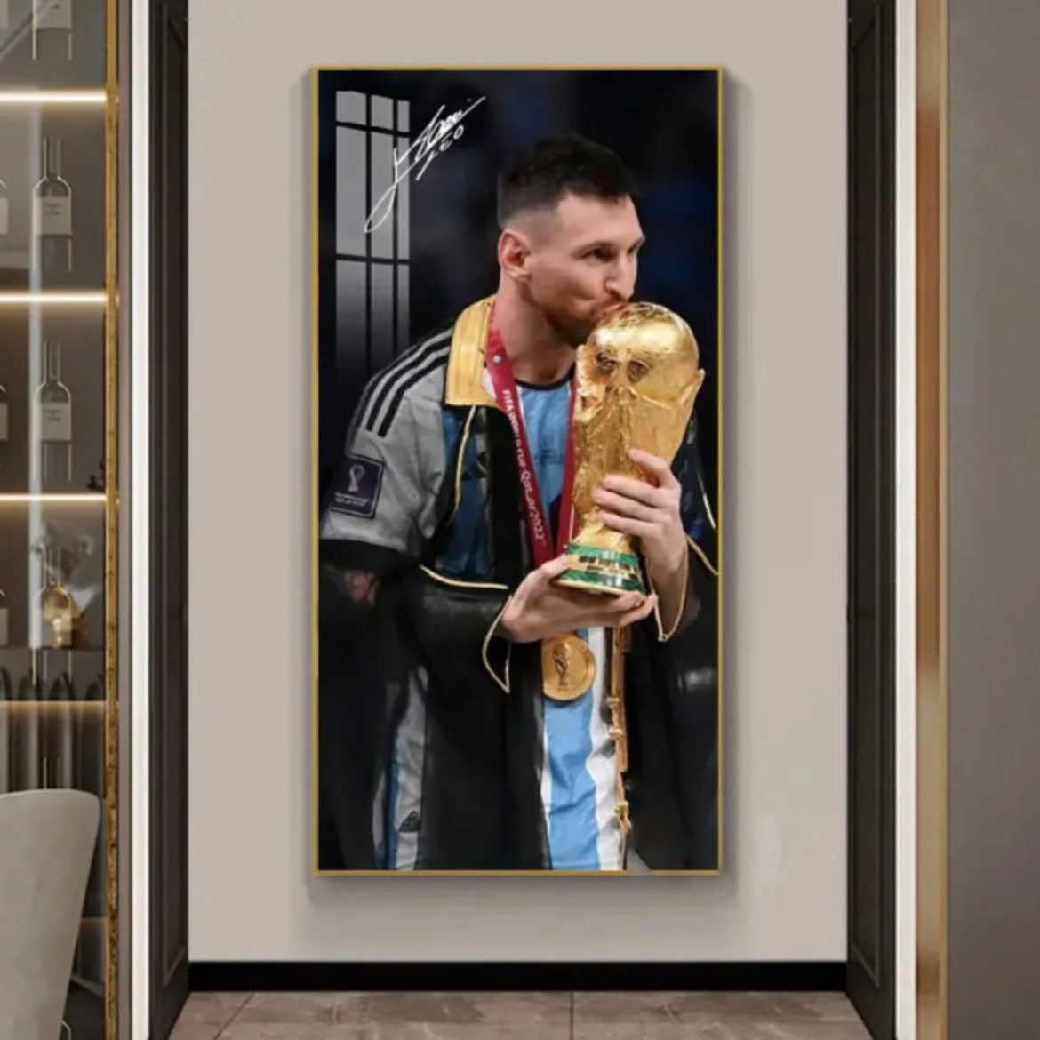 Lionel Messi Argentina 2022 World Cup Champions Poster Wall Art – Trophy Celebration Football Decor