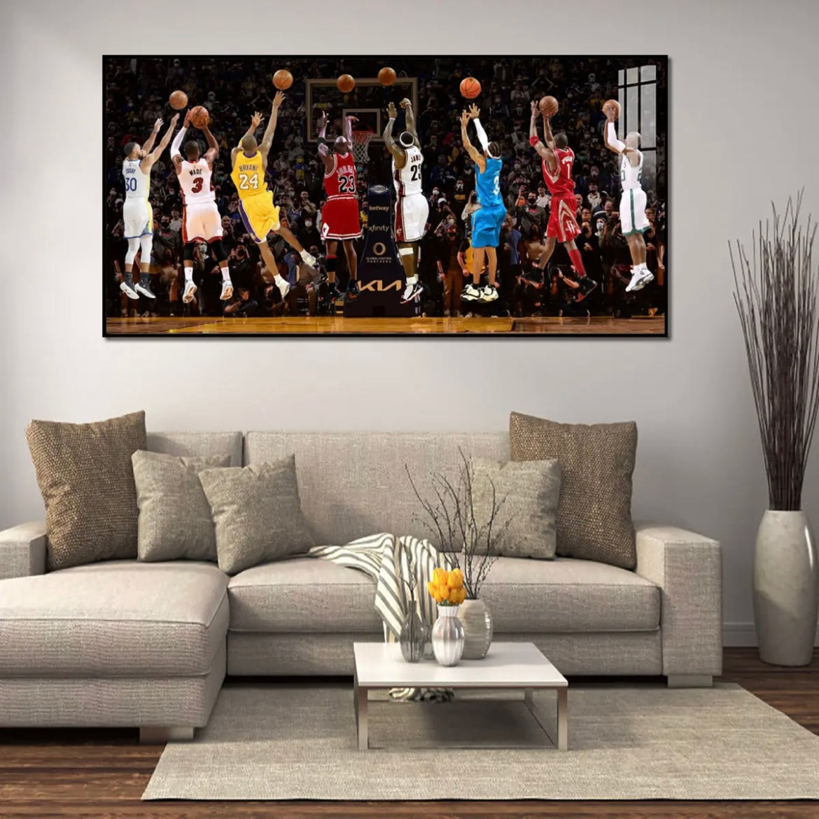 8-Person Basketball All-Star Shooting Wall Art – Iconic Players Poster for Living Room & Bedroom
