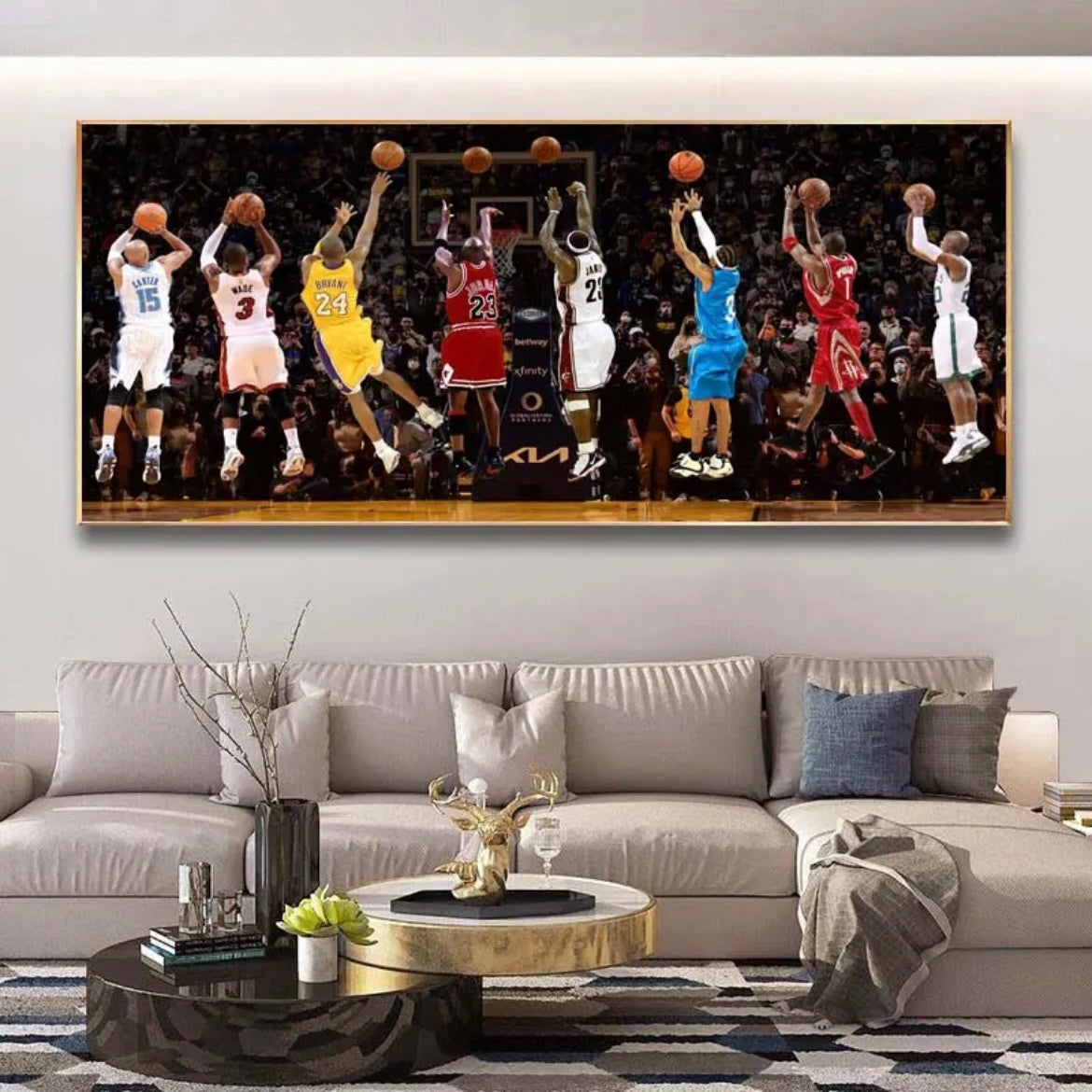 8-Person Basketball All-Star Shooting Wall Art – Iconic Players Poster for Living Room & Bedroom