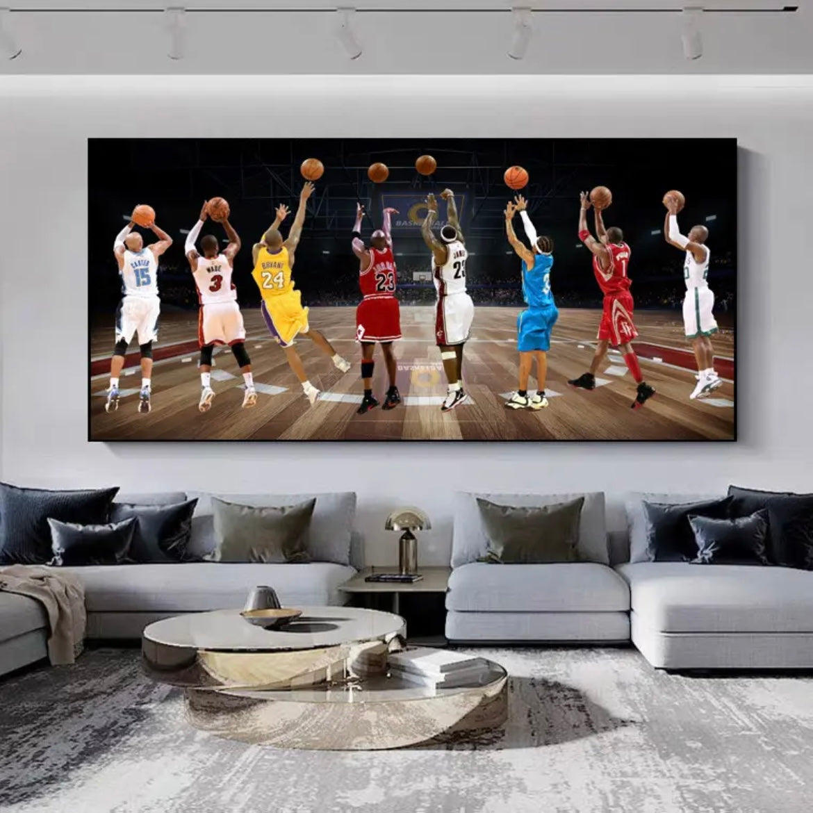 8-Person Basketball All-Star Shooting Wall Art – Iconic Players Poster for Living Room & Bedroom