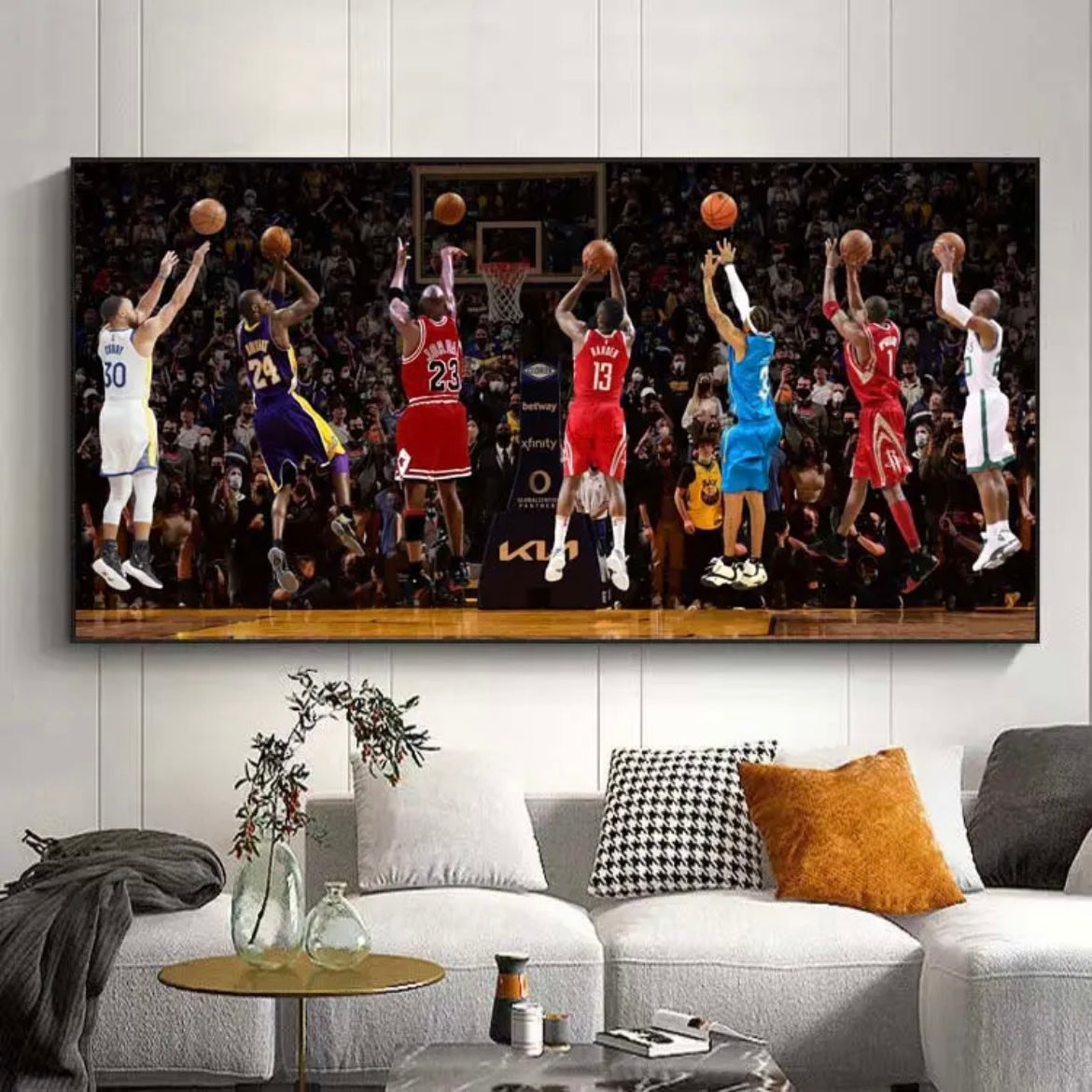 8-Person Basketball All-Star Shooting Wall Art – Iconic Players Poster for Living Room & Bedroom