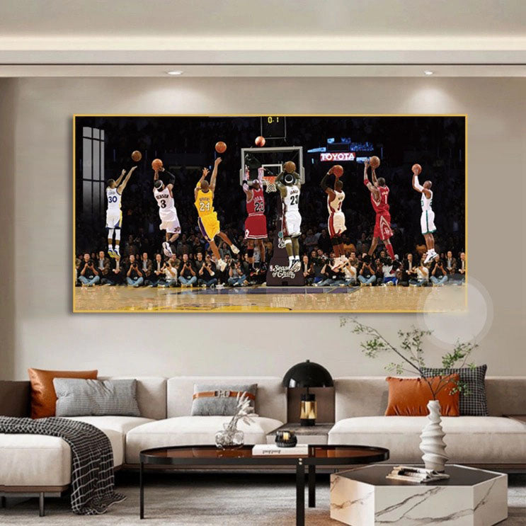 Basketball All-Star Shooting Wall Art – 8 Legendary Players Poster for Home Decor