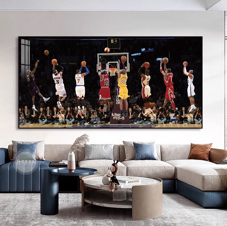 Basketball All-Star Shooting Wall Art – 8 Legendary Players Poster for Home Decor
