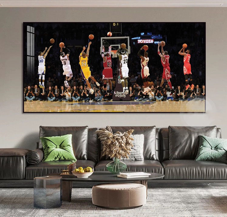 Basketball All-Star Shooting Wall Art – 8 Legendary Players Poster for Home Decor