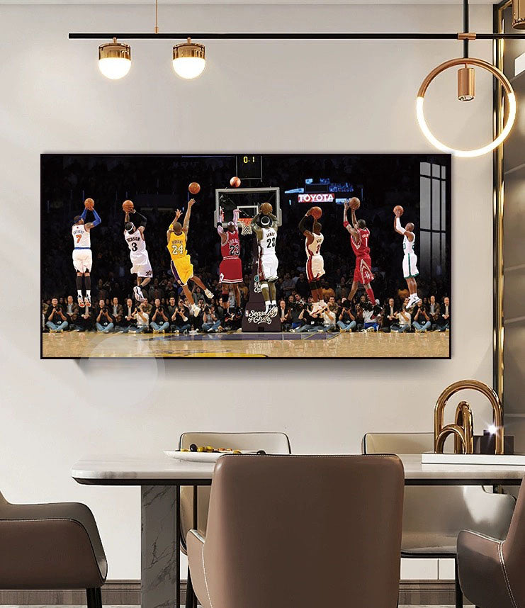 Basketball All-Star Shooting Wall Art – 8 Legendary Players Poster for Home Decor