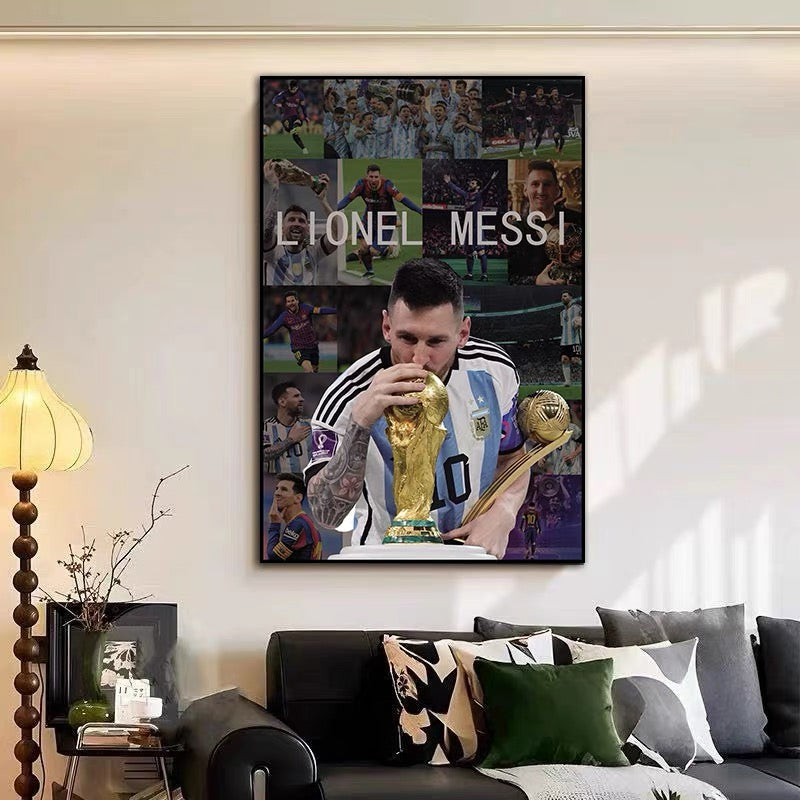 Lionel Messi Argentina 2022 World Cup Champions Poster – Trophy Lift Football Wall Art