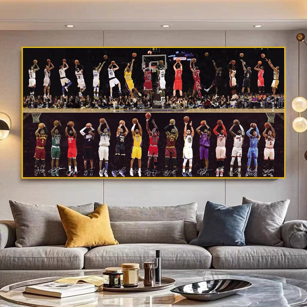 All-Star Basketball Wall Art – Legendary Players Shooting Tribute Poster
