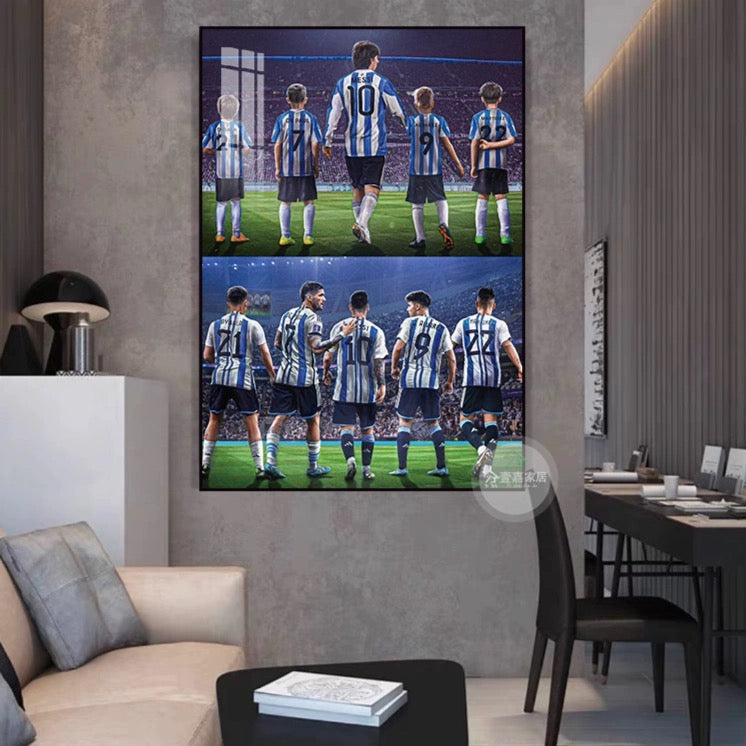 Lionel Messi Argentina 2022 World Cup Champions Poster – Trophy Lift Football Wall Art