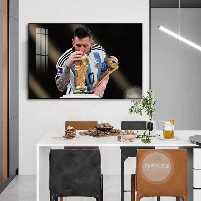Lionel Messi Argentina 2022 FIFA World Cup Champions Poster – Trophy Celebration Football Wall Art