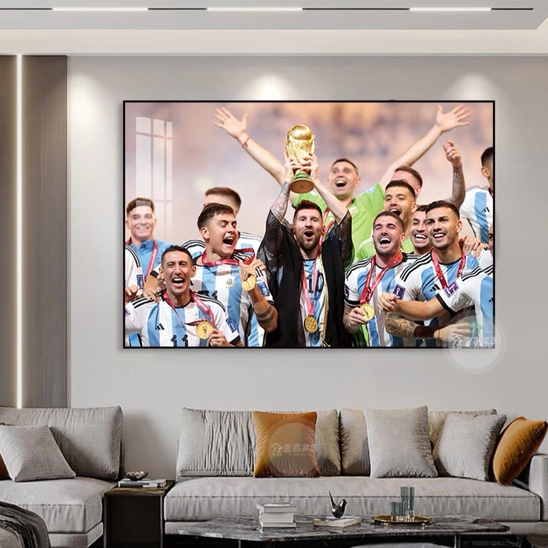 Lionel Messi Argentina 2022 FIFA World Cup Champions Poster – Trophy Celebration Football Wall Art