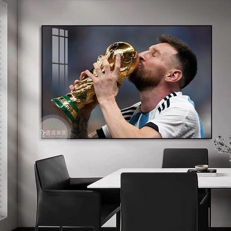 Lionel Messi Argentina 2022 FIFA World Cup Champions Poster – Trophy Celebration Football Wall Art