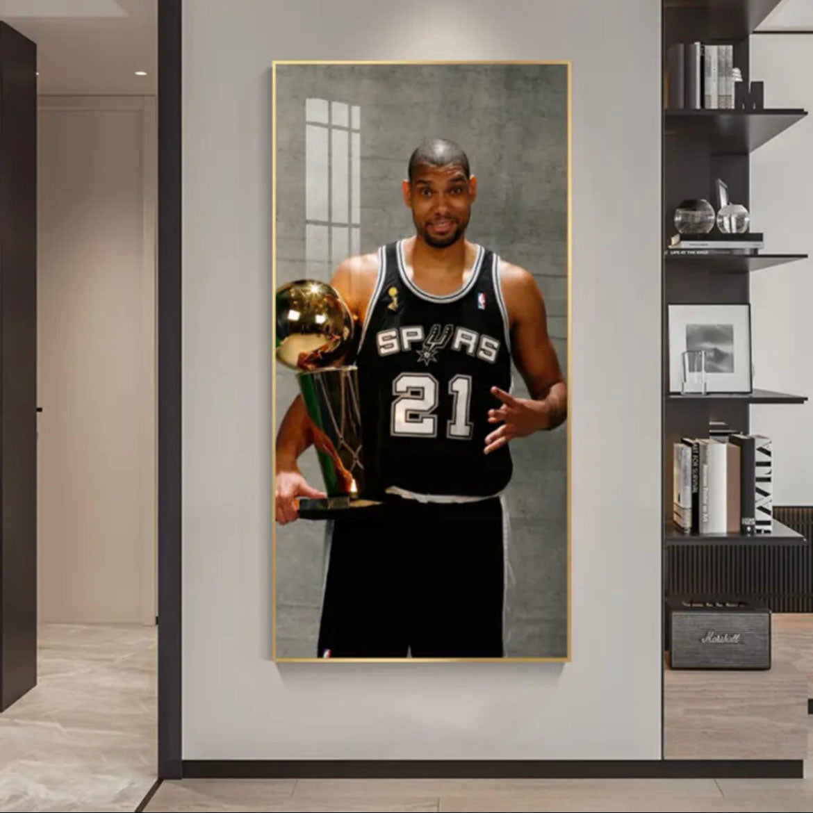 Tim Duncan Vertical 1:2 WallArt - Crystal Porcelain Painting - Aluminum Frame
