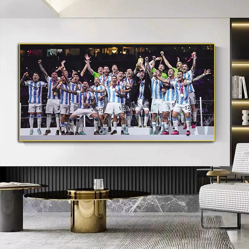 Argentina World Cup Champions Family Photo Messi 2022 Qatar Victory Football Wall Art Home Decor