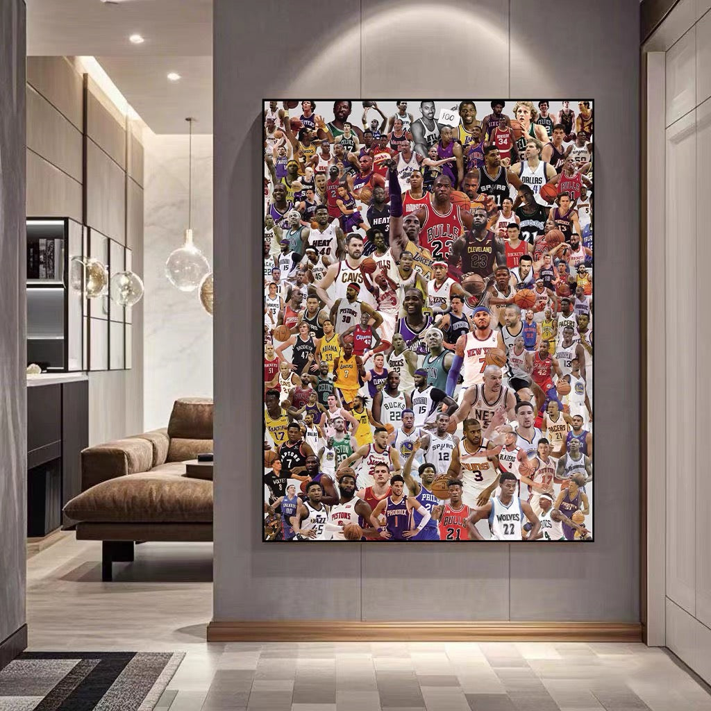 All-Star Basketball Wall Art – Vertical 2:3 Tribute Poster Featuring Legendary Players