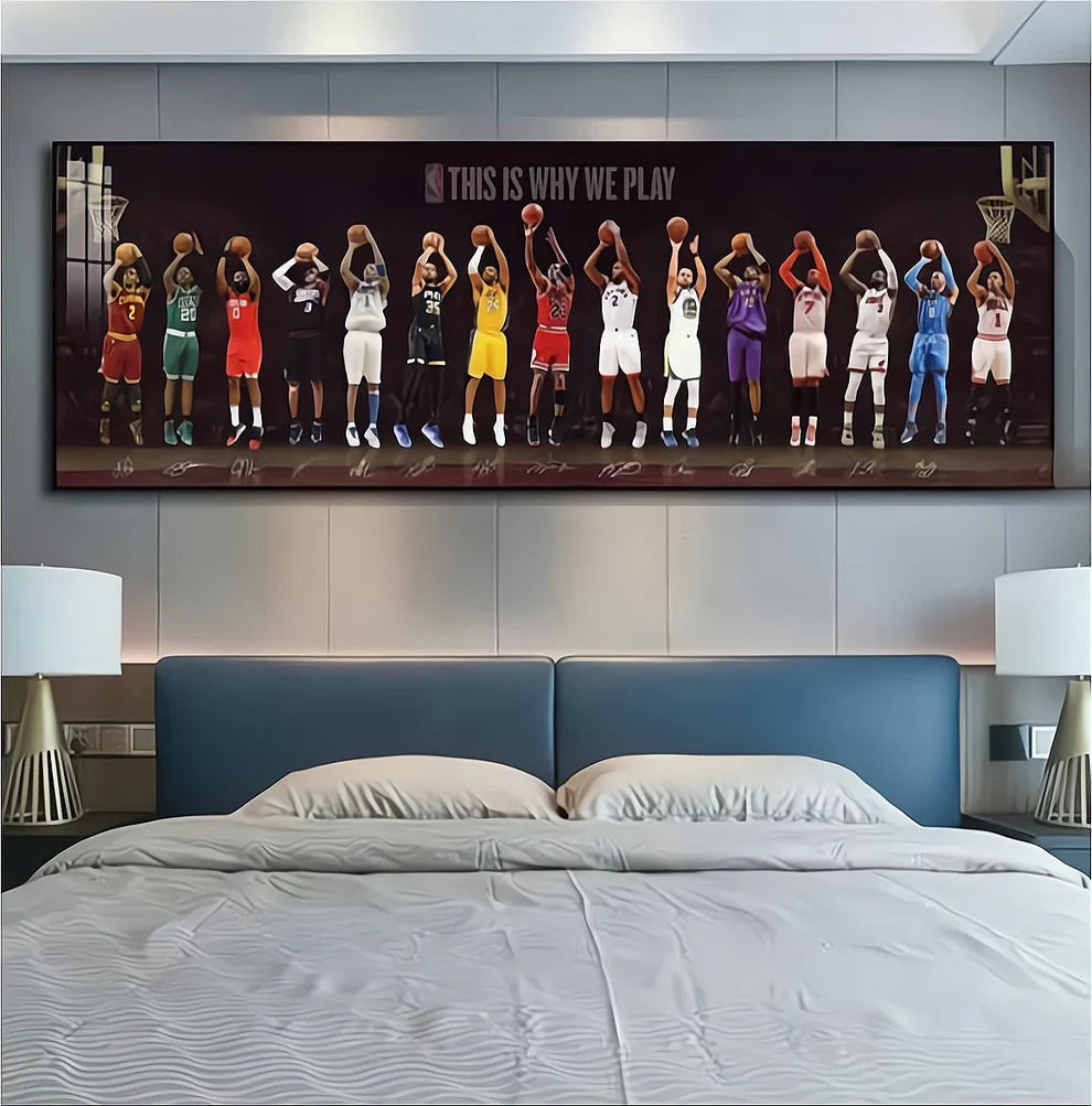 【Basketball All-Star Shooting】Horizontal 3:1 WallArt – 15 Legendary Players Poster for Home Decor