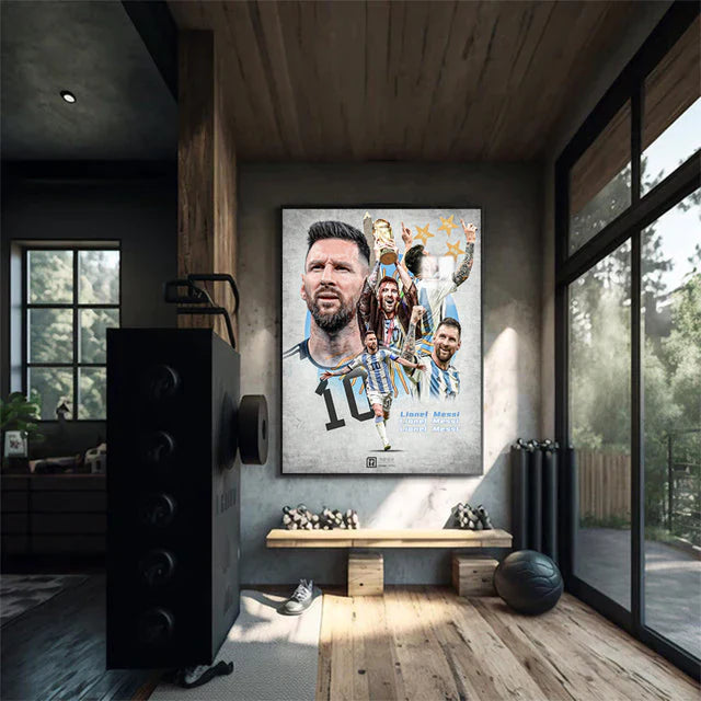 Lionel Messi Argentina 2022 World Cup Champions Poster – Trophy Lift Football Wall Art