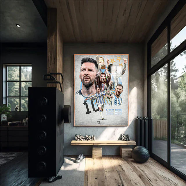 Lionel Messi Argentina 2022 World Cup Champions Poster – Trophy Lift Football Wall Art